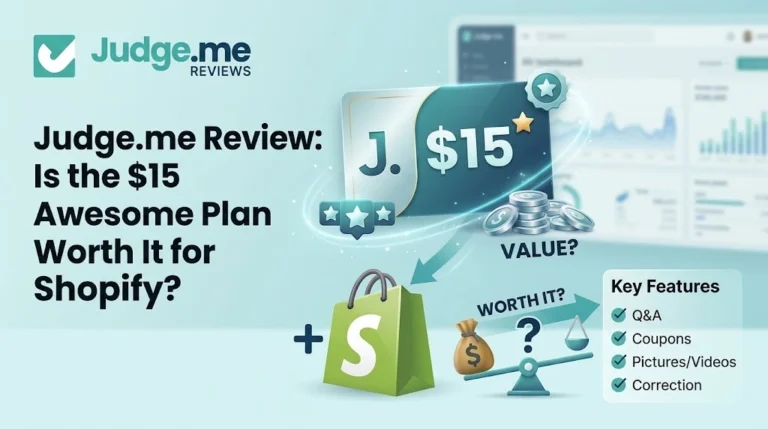 Judge.me review for Shopify showing star ratings, widgets, and pricing comparison