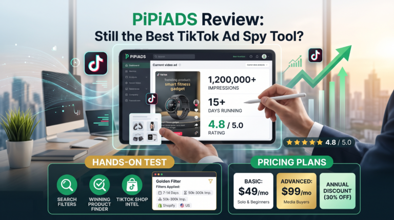 PiPiADS review dashboard test, updated pricing plans, and winning product search filters